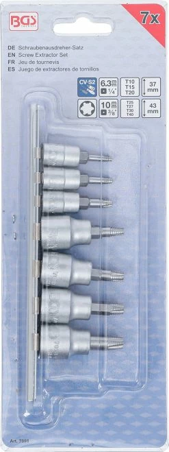 BGS Technic Jeu De Douilles à Embout D'extraction De Vis Pour Torx 1/4" Et 3/8" 7 Pièces -Vélo Soldes bgs technic 7098 Schraubenausdreher Bit Einsatz Satz fur Torx 14 und 38 7 teilig 3